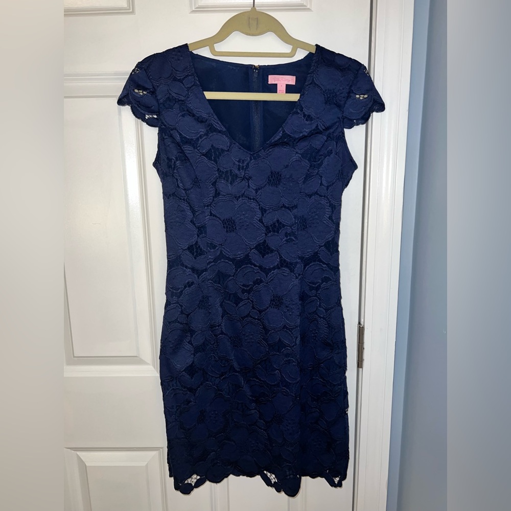 Dixie Navy Scalloped Lace Dress
